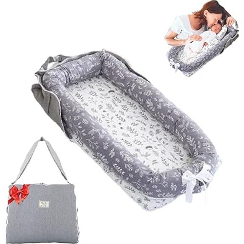 Baby Lounger for Newborn Portable Bag,Baby Nest Tummy Time Gym Mat with Strap,Newborn Lounger Adjustable Size 0-24 Months Home Travel(Ghostly Grass from Birth)