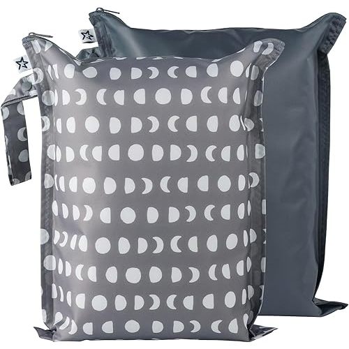 Tiny Twinkle Mess-proof Waterproof Wet Dry Bag | 2 Pack Reusable for Swimsuits, Gym & Baby Clothes | Leakproof Wet Clothes Bag, Beach Travel Essentials (Luna)