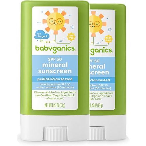 Babyganics SPF 50 Travel Size Baby Sunscreen Stick UVA UVB Protection | Water Resistant |Non Allergenic, 2 Pack