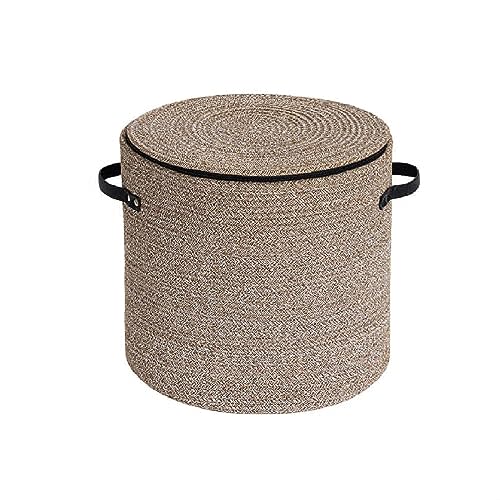 WAYIDEAL Cotton rope Storage Basket with Zipper cover & Woven baskets with Lid easy to move Multi-Purpose Storage Basket for Living Room, 13 x14 inches(Brown)