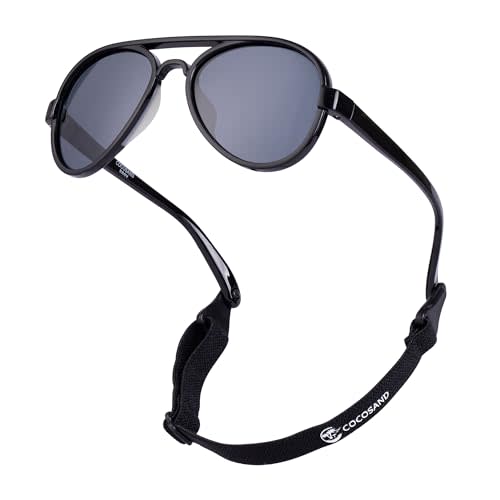 COCOSAND Baby Boys Girls Aviator Sunglasses with Strap Polarized Flexible Retro Pilot for Infants Toddler Age 0-24 Months