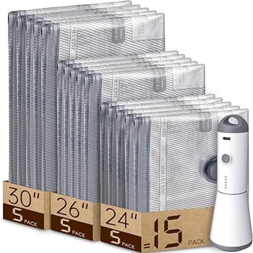 Vacuum Bags for Travel with Rechargeable air Pump, Carry-on Size Compression Packing Bags for Luggage and Suitcase, Space Saver for Clothes and Clothing 15 Combo Travel Size