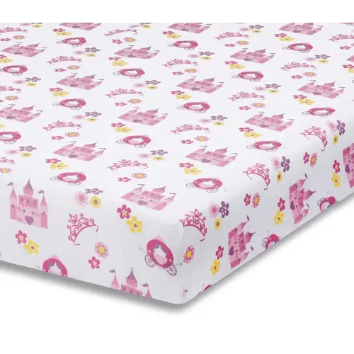 Baby Girl Fitted Crib Sheet Princess Storyland, 100% Soft Breathable Microfiber Baby Sheet, Fits Standard Size Crib Mattress 28in x 52in, Nursery Sheet