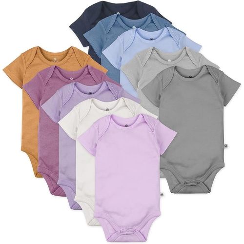 Honestbaby 10-Pack Short Sleeve Bodysuits One-Piece 100% Organic Cotton for Infant Baby Boys, Girls, Unisex - Prep School Rebel Girl - 0-3 Months