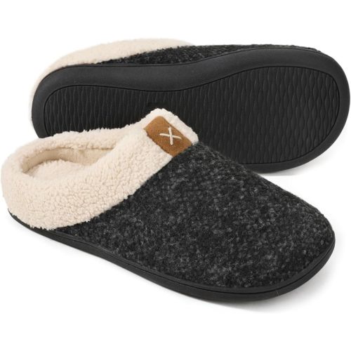 ULTRAIDEAS Mens Slip On Slippers, Sherpa Lined House Shoes with Memory Foam for Indoor Outdoor, Machine Washable