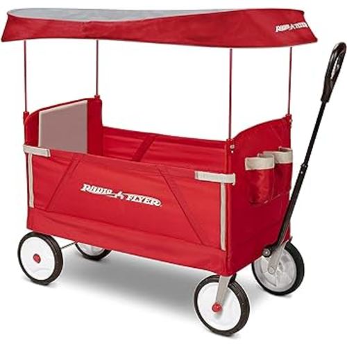 Radio Flyer 3-in-1 EZ Fold Wagon; Red Folding Wagon with Canopy; Collapsible Wagon for Kids, Cargo, & Garden