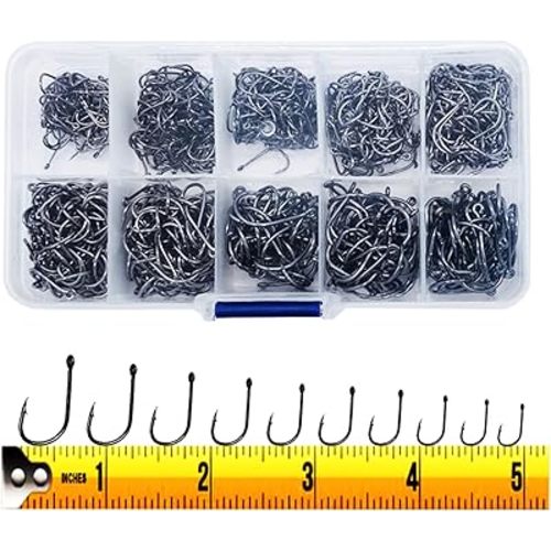 300PCS Small High-Carbon Steel Barbed Fishing Hooks with Holes, 10 Specifications of Fishing Hooks, Portable Boxed Hooks, Powerful Hooks That Can Adapt to Various Fishing Environments
