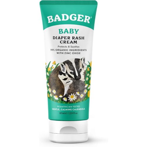 Badger Diaper Cream, 99% Organic Diaper Rash Cream for Baby, Zinc Oxide Ointment w/Soothing Calendula Cream for Sensitive Baby Skin, 2.9 fl oz