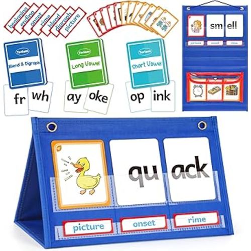 Torlam Blends & Digraphs Pocket Chart, Onset Rime Phonics Games Sight Word Flash Cards, Educational Spelling Reading Learning Blending Board, Elementary Kindergarten Classroom Teachers Must Haves