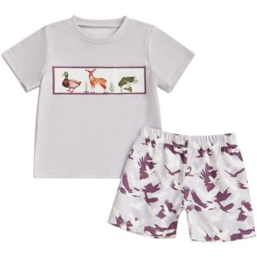 Kaipiclos Baby Boys Clothes Toddler Summer Outfits Short Sleeve Duck Print Pocket T-Shirt Tops and Shorts Farm Baby Clothes