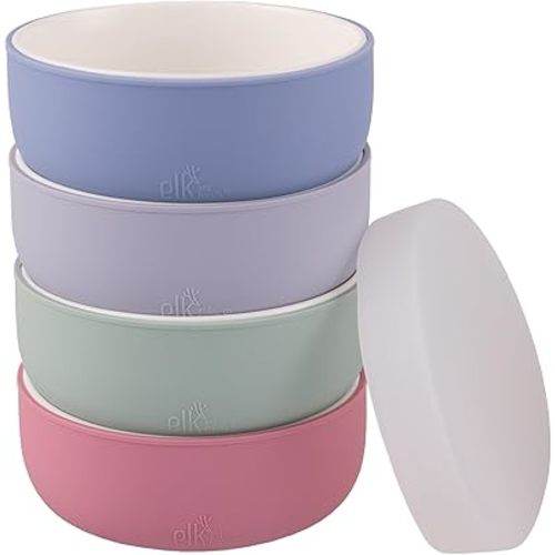Elk and Friends Kids Porcelain Bowls with Silicone Sleeve + Silicone Lid | Kids/Toddler/Baby Feeding | Microwave & Dishwasher Safe | Non slip | Cereal/Soup/Snack Dishes & Dinnerware
