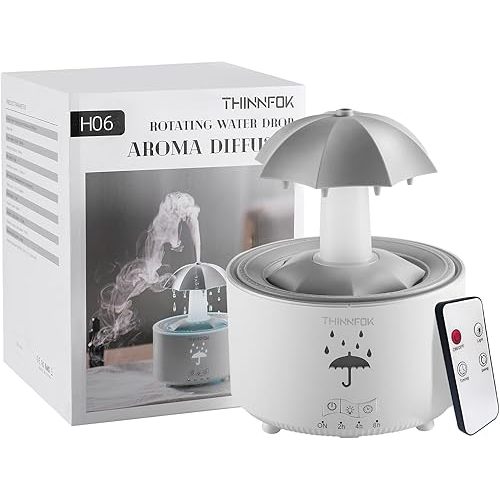 Humidifiers for Bedroom,Aromatherapy Essential Oils Diffuser,Quiet Ultrasonic Clouds and Cool Mist Humidifier, 7 Colors Breathing LED Light,Rotating Umbrella Rain Drops,Ideal Holiday Gifts for Home