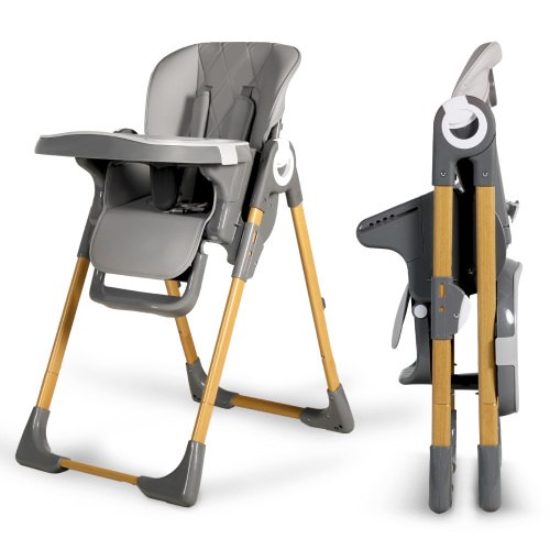 AILEEKISS Foldable High Chair for Baby, Toddler Eating Chair with Detachable Double Trays, Grey