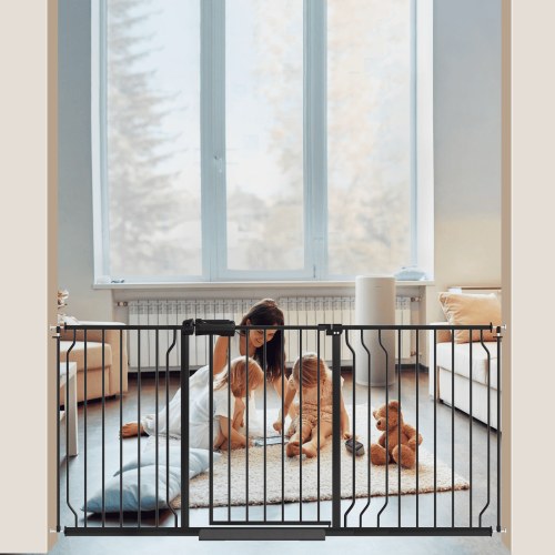 Fairy Baby 56.9-65.9" Extra Wide Baby Safety Gate Walk Thru Black Metal Gate