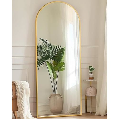 Antok Full Length Mirror, 58"x18" Floor Mirror with Stand, Hanging Mounted Mirrors for Bedroom, Living Room, Cloakroom, Dining Room, Gold, Arched