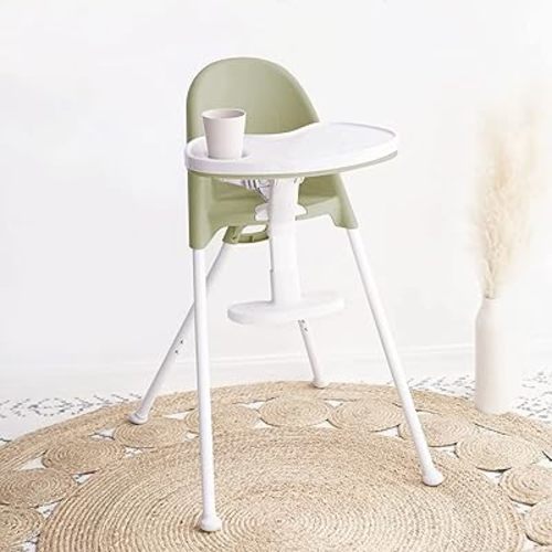 Funny Supply 3-in-1 Cute Folding High Chair, Perfect Modern Space Saving Highchair with Detachable Double Tray, 3-Point Harness, Green