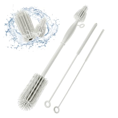 Leucite Baby Bottle Brush and Straw Cleaner Brush Set, Extra Long Double-Ended Soft Silicone Brush Cleaner for Baby Bottles, Water Bottles, Cups, Breast Pumps, Detachable & Hangable