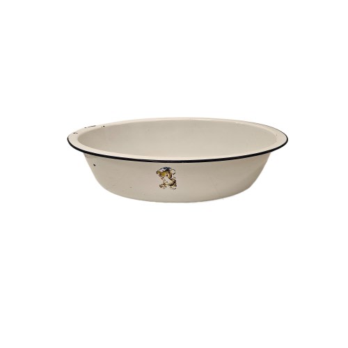 Vintage White and Blue Enameware Large Oval Wash Tub - Enamel Baby Washing Tub - Farmhouse Decor