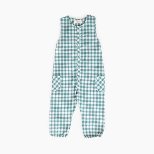 Pehr Checkmate Romper - Lagoon, 6-12M