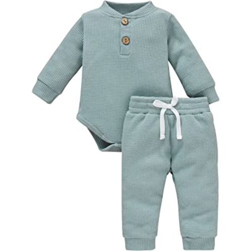 Ledy Champswiin Winter Newborn Baby Boy Girl Clothes Set Ribbed Outfits Unisex Infant Solid Long Sleeve Tops Pants 2PCS