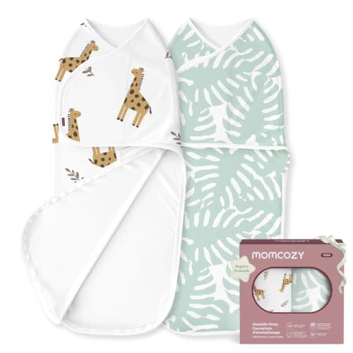 Momcozy Swaddles for Newborns, Quiet Fastener Swaddle Suitable for Infant 0-3 Months, New-Parent-Friendly Sleep Sack, Reduce Startle Reflex, Newborn Boys Girls Registry Essentials, 2-Pack, Bravery