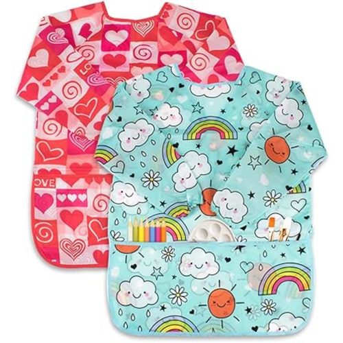 2 Pack Art Smock for Kid, Painting Apron for Children Waterproof Artist Smock with Long Sleeve and 3 Pockets for Age 3-8 Years
