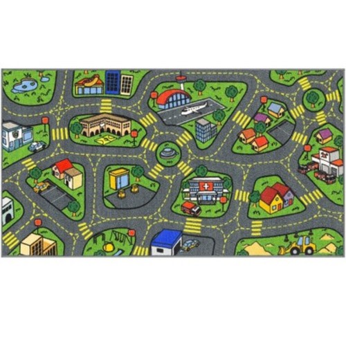 Jungtier Boy & Girl Kids Retro City Road Car Vehicle Traffic Educational Learning & Game Play Nursery Bedroom Classroom Rug Carpet, 2' 7" x 5' 0"
