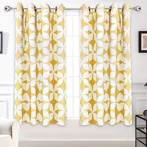 DriftAway Amelia Thermal Blackout Room Darkening Grommet Window Curtains Retro Geo Pattern Round Circle Star Print Set of 2 Panels Each 52 Inch by 63 Inch Yellow