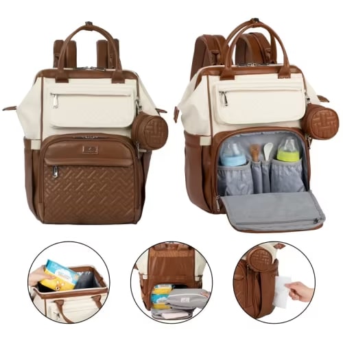 BabbleRoo Premium Vegan Leather Diaper Bag Backpack, Travel Backpack, Spacious & Stylish Nappy Organizer