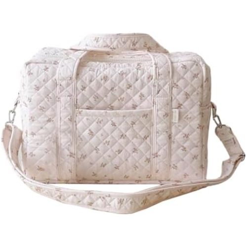 Quilted Duffle Bag For Women Cute Weekender Bag Floral Travel Bag Aesthetic Puffer Duffle Bag Cotton Diaper Tote Bag