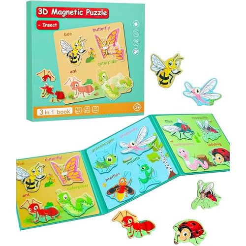 Magnetic Puzzles for Toddlers 1-3, Travel Puzzles for Kids Ages 2-4, Animal Activities Toy Wooden Jigsaw Puzzles Book for Boys & Girls 3-5, Learning Magnet Present for Road Trip