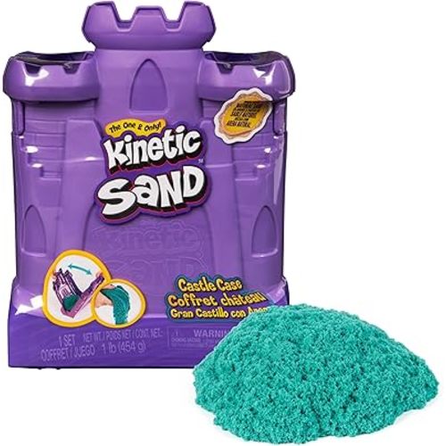 Kinetic Sand, Castle Case with 1lb Teal Play Sand, Storage Container, Sensory Toys for Kids Ages 3 and up