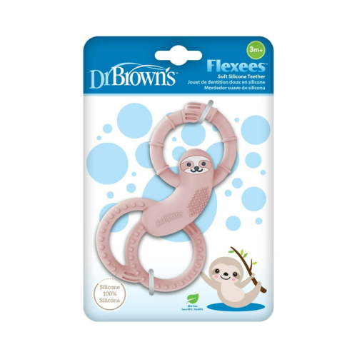 Dr. Brown's Flexees Teether, Pink Sloth, Soft 100% Silicone Baby Teether, BPA Free, 3m+, 1 Pack