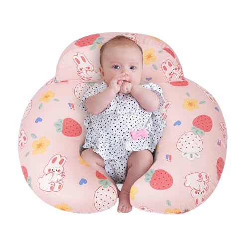 Nursing Pillow for Breastfeeding, Animal Patterns Removable Cotton Cover, Machine Washable, Pink Strawberry