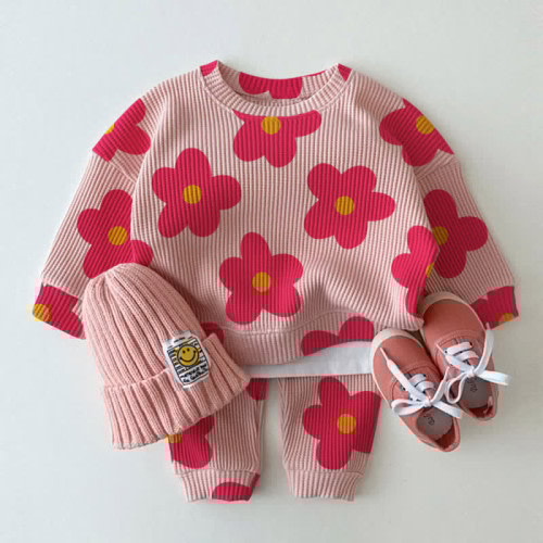 Baby Toddler Flower Pink Waffle 2-piece Set