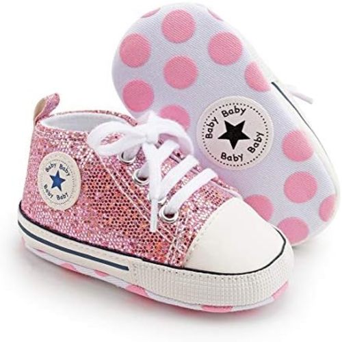 KIDSUN Unisex Baby Boy Girl Canvas Sneaker Soft Sole Infant Lace up Newborn Ankle Toddler First Walkers Crib Shoes