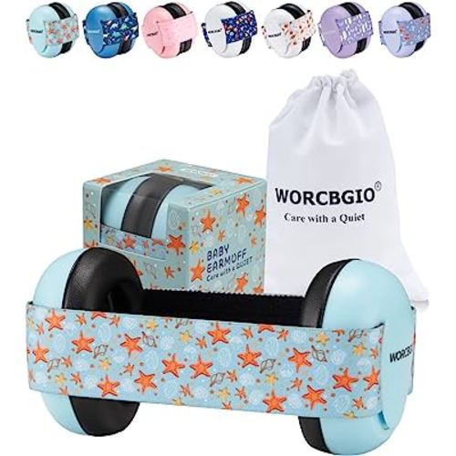 WORCBGIO Infant Ear Protection Noise Cancelling Baby Ear Muffs, Toddler Hearing Protection with Adjustable Elastic Headband (Star)