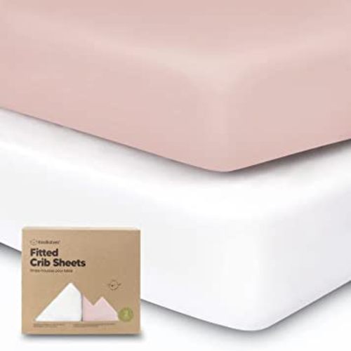 2-Pack Organic Crib Sheets for Boys, Girls - Jersey Fitted Crib Sheet, Baby Crib Sheets Neutral, Crib Mattress Sheet, Cotton Crib Sheets, Soft Baby Sheets for Crib, Unisex Crib Fitted Sheet (Rose)