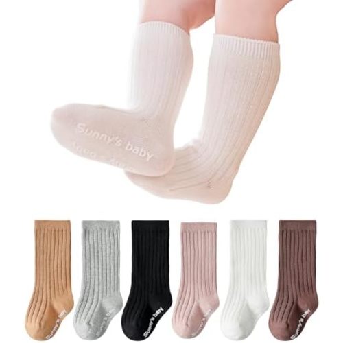 Zumou Toddler Knee High Socks Non Slip Anti Skid Baby Boy Girls Seamless Long Stockings