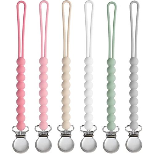 Pacifier Clip for Baby Girls Boys - MORIBOX 6 Pack Paci Clip Soothie Baby Binky Holder for Shower Gift Birthday