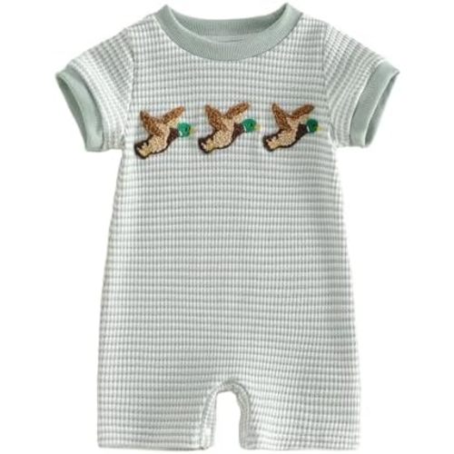 Bagilaanoe Infant Baby Boy Short Sleeve Romper Jumpsuit Pants Mallard Duck Waffle Knit Outfit Summer One Piece Clothes