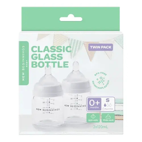 New Beginnings Classic Glass Bottle 120ml Twin Pack | Baby Bunting AU