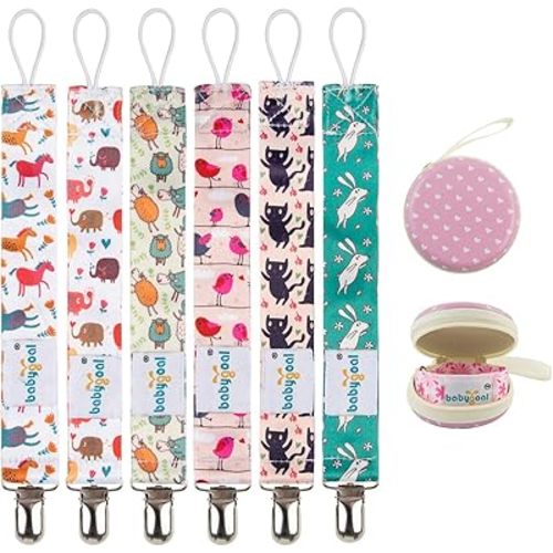 Babygoal Pacifier Clips, 6 Pack Pacifier Holder for Boys and Girls Fits Most Pacifier Styles &Teething Toys Pacifier Clips for Boys and Girls 6PBM03