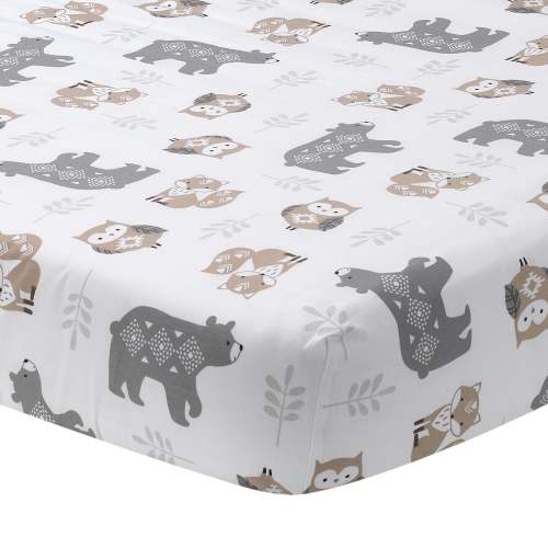 Woodland Forest White/Gray Animal 100% Cotton Baby Fitted Crib Sheet – Lambs & Ivy