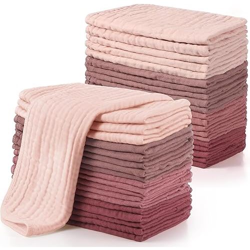 Buryeah 20 Pcs Large 20 x 10 Inch Burp Cloths Multi Colors Washcloths Baby Burping Cloth Diapers 6 Absorbent Layers Face Towels (Retro Colors)