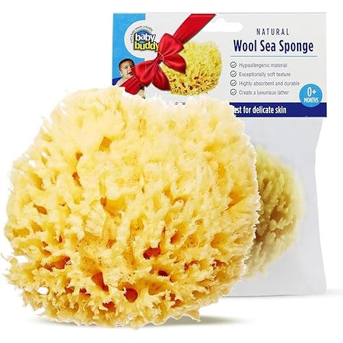 Baby Buddy Absorbent Natural Bath Sponge, Ultra Soft Premium Sea Wool Sponge, Soft on Baby's Tender Skin, Bath Accessories Baby and Kids, Infant Bath Item, Biodegradable, Hypoallergenic, Brown, 4in