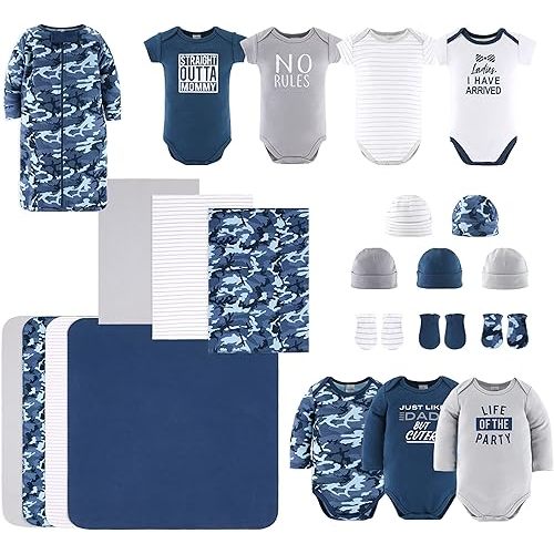 The Peanutshell Baby Layette Gift Set for Baby Boys - 23 Piece New Born Baby Boy Gift Set, Baby Clothes & Newborn Essentials Must Haves - Newborn Baby Boy Clothes 0-3 Months - Blue Camo