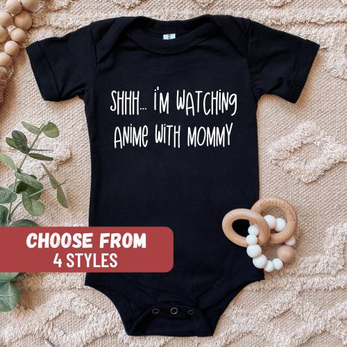 Cute Anime Baby Bodysuit, Anime Baby Bodysuit, Baby Announcement, Baby Gift, Baby Tees, Shhh I'm Watching Anime With My Mommy Baby Bodysuit