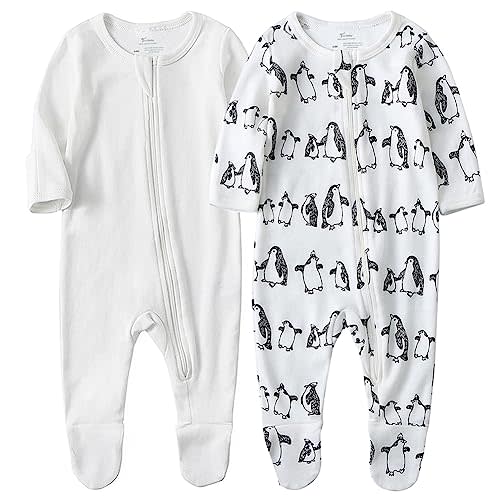 O2 BABY Baby Boys Girls Organic Cotton Zip-Front Sleeper Pajamas, Footed Sleep 'n Play