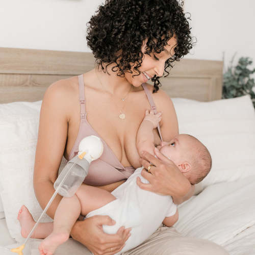 Minimalist Hands-Free Pumping & Nursing Plunge Bra | Lilac Stone
